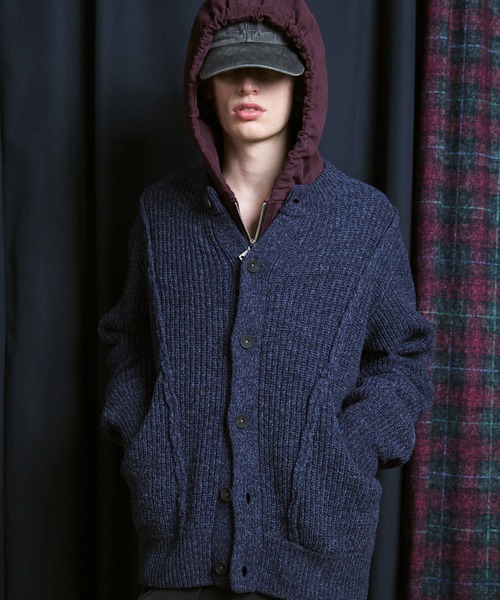 UNISEX》3 colors Wool Nylon Prime-Over Crew Neck Knit Cardigan/三