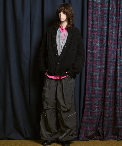 UNISEX》3 colors Wool Nylon Prime-Over Crew Neck Knit Cardigan/三