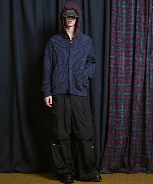 UNISEX》3 colors Wool Nylon Prime-Over Crew Neck Knit Cardigan/三