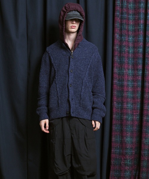 UNISEX》3 colors Wool Nylon Prime-Over Crew Neck Knit Cardigan/三