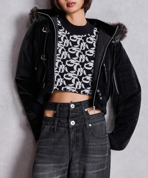 GYDA（ジェイダ）の「VOLUME ECO FURベルトショートブルゾン（ブルゾン・レディース・グレー/ブラック・FREE）」の2枚目の写真