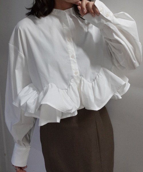 CORNERS(コーナーズ)の「ブロードフリルヘムブラウス(シャツ/ブラウス・レディース・ホワイト/ブラック/グレー/ブラウン・M)」の2枚目の写真