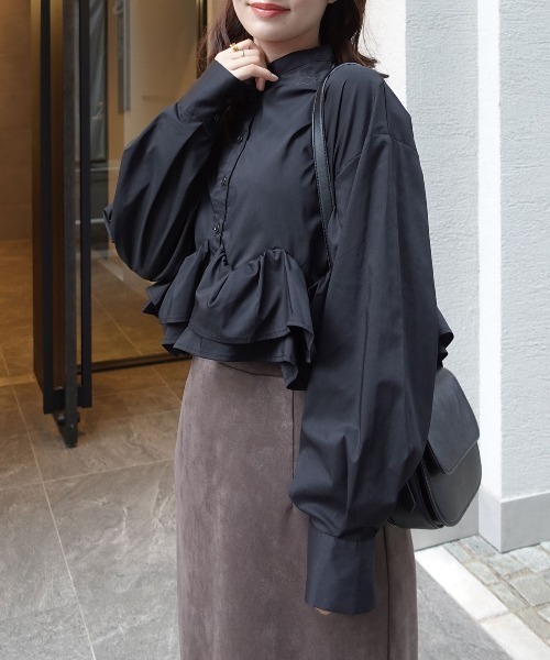 CORNERS(コーナーズ)の「ブロードフリルヘムブラウス(シャツ/ブラウス・レディース・ホワイト/ブラック/グレー/ブラウン・M)」の9枚目の写真