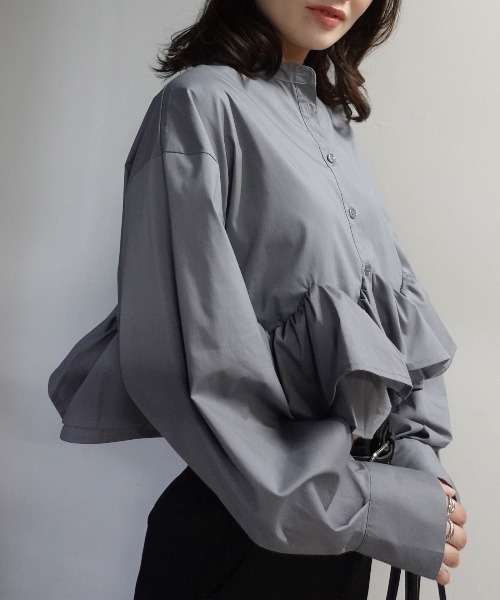 CORNERS(コーナーズ)の「ブロードフリルヘムブラウス(シャツ/ブラウス・レディース・ホワイト/ブラック/グレー/ブラウン・M)」の11枚目の写真