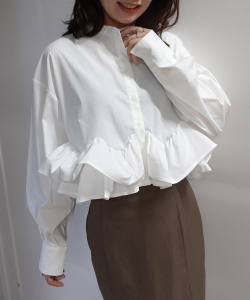 CORNERS(コーナーズ)の「ブロードフリルヘムブラウス(シャツ/ブラウス・レディース・ホワイト/ブラック/グレー/ブラウン・M)」の15枚目の写真