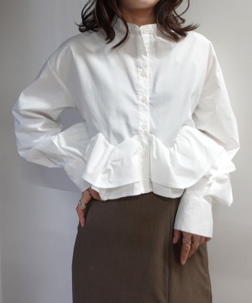 CORNERS(コーナーズ)の「ブロードフリルヘムブラウス(シャツ/ブラウス・レディース・ホワイト/ブラック/グレー/ブラウン・M)」の17枚目の写真