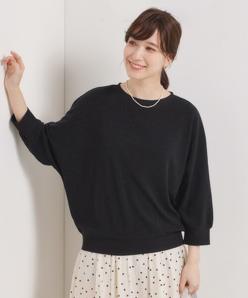 ITS'DEMO(イッツデモ)の「【手洗い可】ラメポンチドルマントップス(Tシャツ/カットソー・レディース・オフホワイト/ブラック/ライトベージュ・00)」の1枚目の写真
