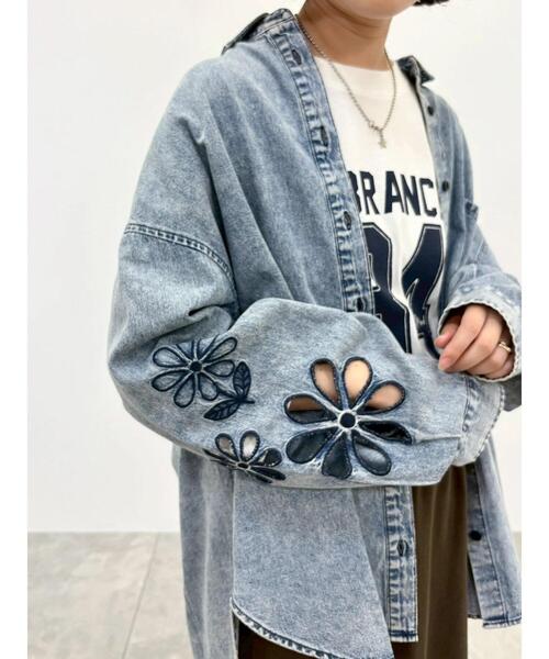 SM2(エスエムツー)の「くり抜きフラワー刺繍シャツ(シャツ/ブラウス・レディース・ブラック/ブルー/カーキ・F)」の8枚目の写真