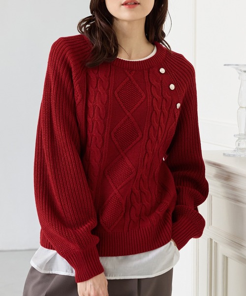 金釦付ケーブル編ニット（ニット/セーター）｜Honeys（ハニーズ）の