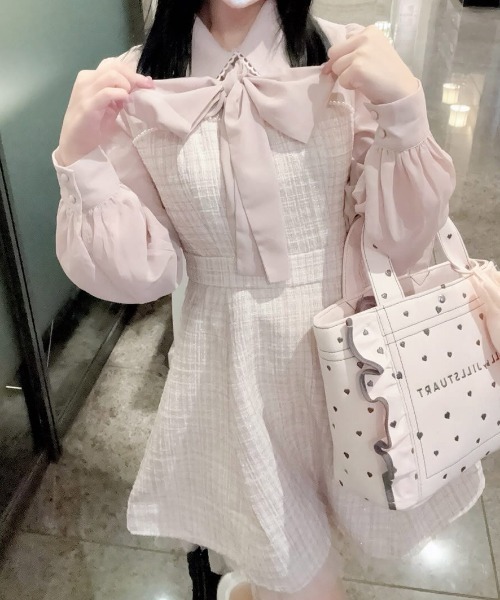 2WAYリボン付きラメツイードドッキングワンピース