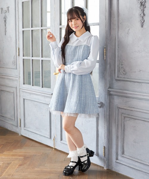 2WAYリボン付きラメツイードドッキングワンピース（ワンピース