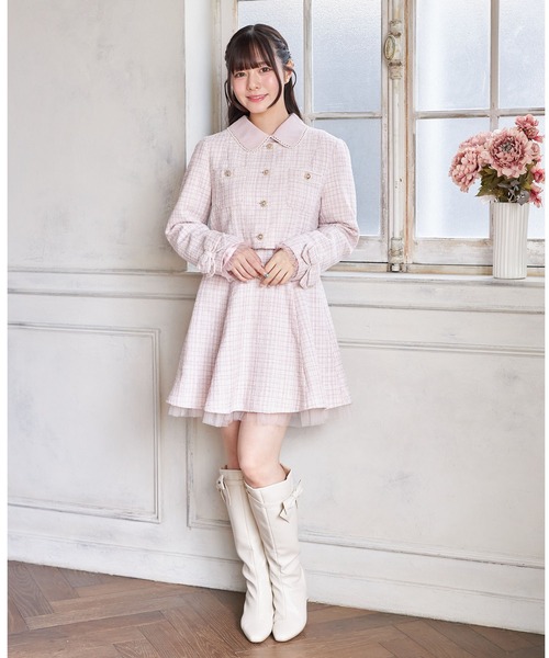 Suyunn(スユン)の「2WAYリボン付きラメツイードドッキングワンピース(ワンピース・レディース・ブルー/ピンク・M)」の12枚目の写真