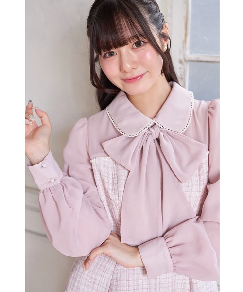 Suyunn(スユン)の「2WAYリボン付きラメツイードドッキングワンピース(ワンピース・レディース・ブルー/ピンク・M)」の13枚目の写真