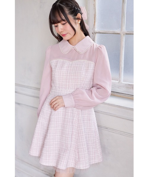 Suyunn(スユン)の「2WAYリボン付きラメツイードドッキングワンピース(ワンピース・レディース・ブルー/ピンク・M)」の14枚目の写真