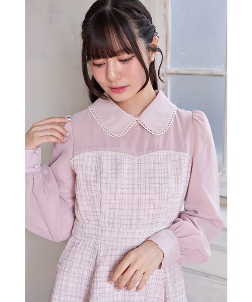 Suyunn(スユン)の「2WAYリボン付きラメツイードドッキングワンピース(ワンピース・レディース・ブルー/ピンク・M)」の15枚目の写真