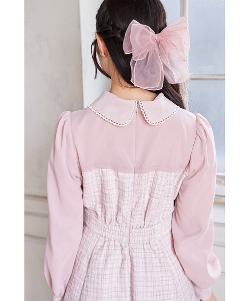 2WAYリボン付きラメツイードドッキングワンピース（ワンピース