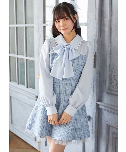 Suyunn(スユン)の「2WAYリボン付きラメツイードドッキングワンピース(ワンピース・レディース・ブルー/ピンク・M)」の22枚目の写真