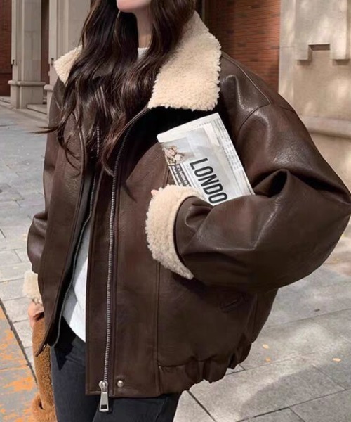 セール】【1枚でキマる、映えバランス！】フェイクレザーボア