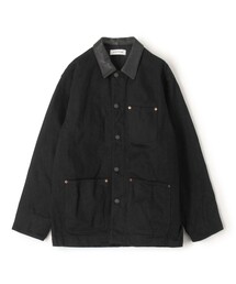 EDITION(エディション)のブラックデニム レザーカラーカバーオール(カバーオール)