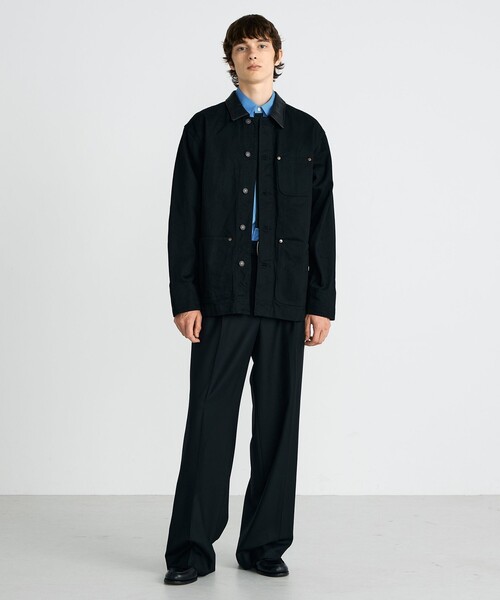 ブラックデニム レザーカラーカバーオール（カバーオール