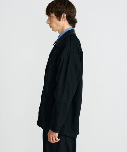 ブラックデニム レザーカラーカバーオール（カバーオール）｜EDITION