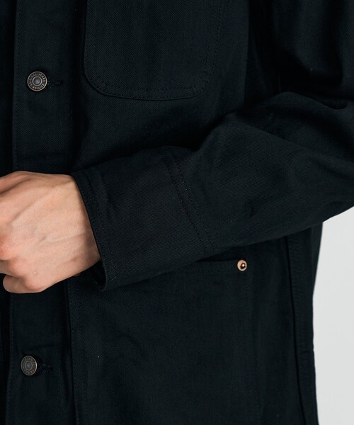 ブラックデニム レザーカラーカバーオール（カバーオール）｜EDITION