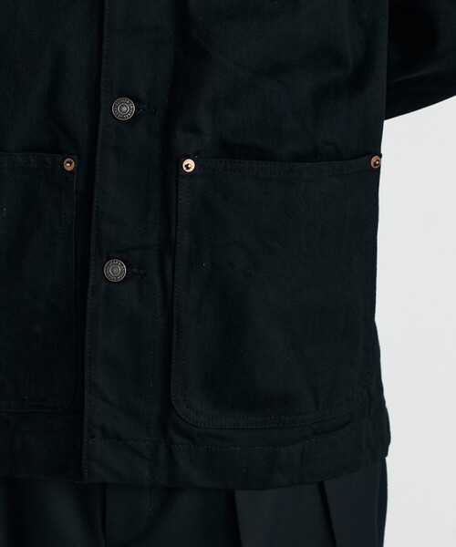 ブラックデニム レザーカラーカバーオール（カバーオール）｜EDITION