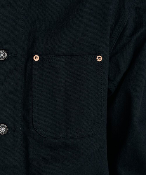 ブラックデニム レザーカラーカバーオール（カバーオール）｜EDITION