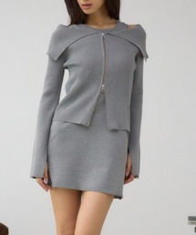 【2点セット】ジップアンサンブルニットワンピース ニットカーディガン 秋服 春服 冬服 2サイズ展開 ロングワンピース ミニワンピース
