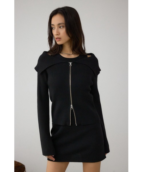 AZUL by moussy(アズールバイマウジー)の「ジップアンサンブルニットワンピース(ワンピース・レディース・杢グレー/ブラック/モカ・SMALL/MEDIUM)」の4枚目の写真