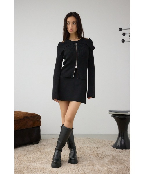 AZUL by moussy(アズールバイマウジー)の「ジップアンサンブルニットワンピース(ワンピース・レディース・杢グレー/ブラック/モカ・SMALL/MEDIUM)」の5枚目の写真