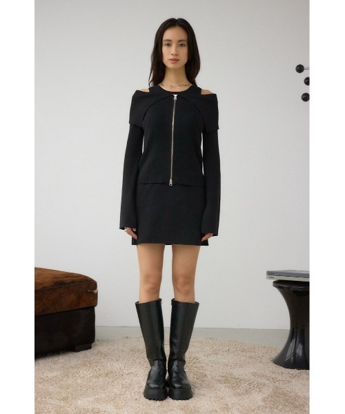 AZUL by moussy(アズールバイマウジー)の「ジップアンサンブルニットワンピース(ワンピース・レディース・杢グレー/ブラック/モカ・SMALL/MEDIUM)」の8枚目の写真