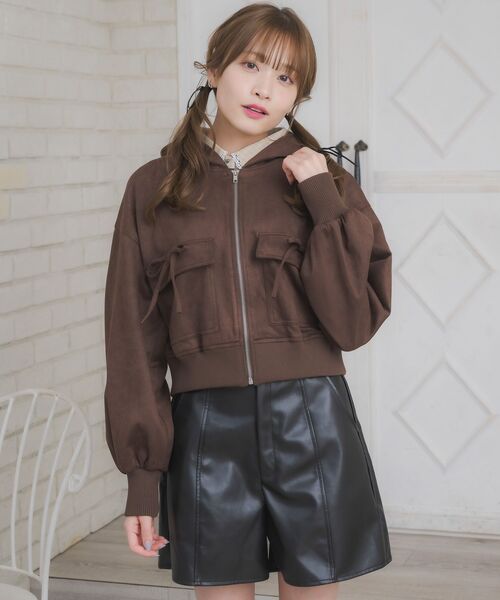 ems excite（エムズエキサイト）の「スエードリボンパーカー（パーカー・レディース・ブラウン/チャコールグレー/ナチュラル・FREE）」の16枚目の写真