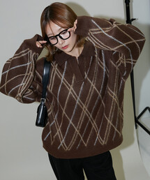 ニット/セーター（ブラウン/茶色系・チェック柄）ファッション通販