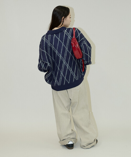 PUBLUX(パブリュクス)の「PUBLUX/パブリュクス チェック柄 モヘアタッチ スキッパーニット 限定展開(ニット/セーター・レディース・ブラウン/ネイビー/グレー・フリ-)」の8枚目の写真