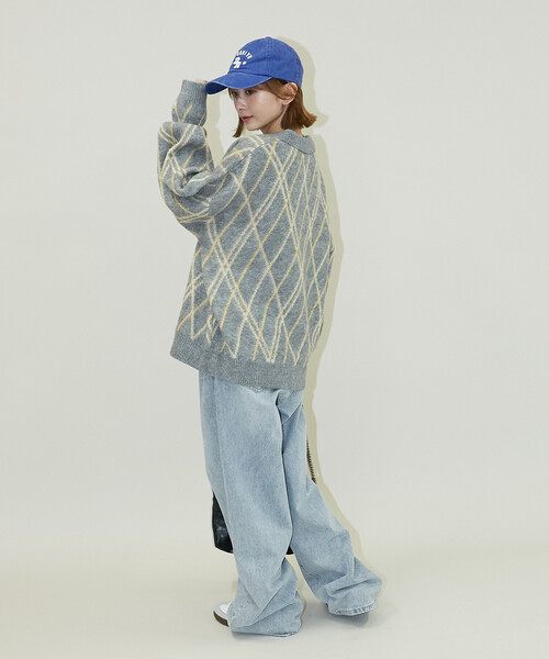 PUBLUX(パブリュクス)の「PUBLUX/パブリュクス チェック柄 モヘアタッチ スキッパーニット 限定展開(ニット/セーター・レディース・ブラウン/ネイビー/グレー・フリ-)」の16枚目の写真