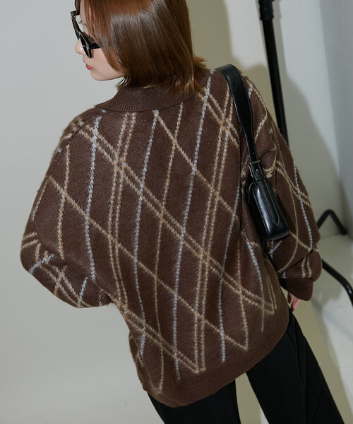 PUBLUX(パブリュクス)の「PUBLUX/パブリュクス チェック柄 モヘアタッチ スキッパーニット 限定展開(ニット/セーター・レディース・ブラウン/ネイビー/グレー・フリ-)」の21枚目の写真