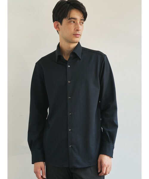 TRANSITION（トランジション）の「【TRANSITION】ジャージツイル　ワンピースカラーＢＤシャツ（シャツ/ブラウス・メンズ・ブラック系1/ホワイト系1・3/2）」の2枚目の写真