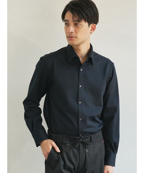 TRANSITION（トランジション）の「【TRANSITION】ジャージツイル　ワンピースカラーＢＤシャツ（シャツ/ブラウス・メンズ・ブラック系1/ホワイト系1・3/2）」の5枚目の写真
