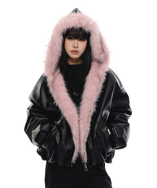 ピンクファーフードアウター（ブルゾン）｜mushwear（マッシュウェア