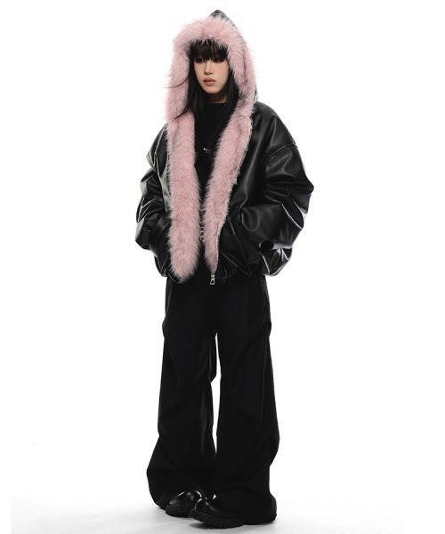 ピンクファーフードアウター（ブルゾン）｜mushwear（マッシュウェア