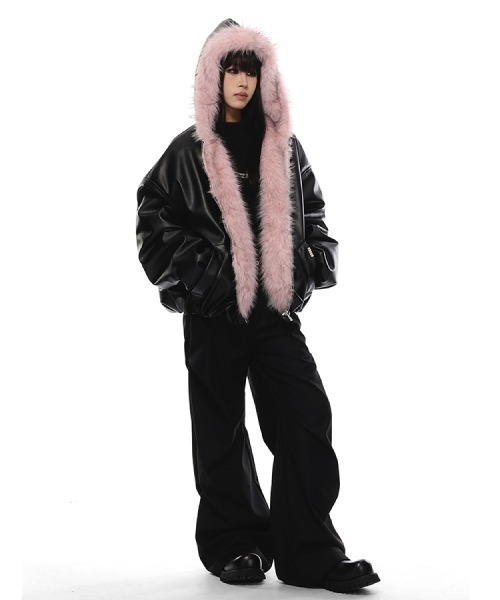 mushwear（マッシュウェア）の「ピンクファーフードアウター（ブルゾン・メンズ・ブラック・MEDIUM/SMALL/LARGE/X-LARGE）」の8枚目の写真