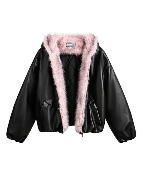 mushwear（マッシュウェア）の「ピンクファーフードアウター（ブルゾン・メンズ・ブラック・MEDIUM/SMALL/LARGE/X-LARGE）」の9枚目の写真