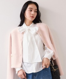 VIS | チェック＆デニムアソートボウタイリボン付きスタンドカラーシャツ(シャツ/ブラウス)