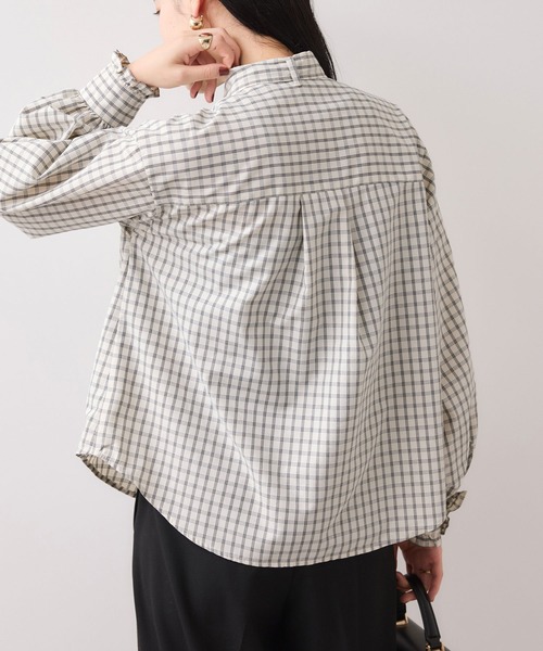 VIS（ビス）の「チェック＆デニムアソートボウタイリボン付きスタンドカラーシャツ（シャツ/ブラウス・レディース・ブラック系その他/オフホワイト/ホワイト/ブルー系その他/サックスブルー・FREE）」の14枚目の写真