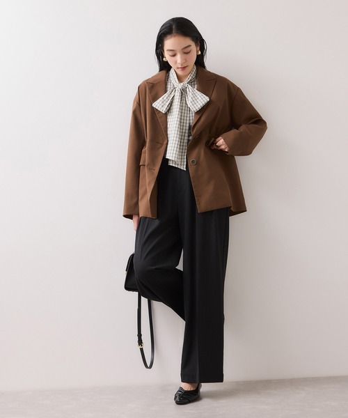 VIS（ビス）の「チェック＆デニムアソートボウタイリボン付きスタンドカラーシャツ（シャツ/ブラウス・レディース・ブラック系その他/オフホワイト/ホワイト/ブルー系その他/サックスブルー・FREE）」の19枚目の写真