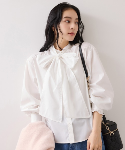 VIS（ビス）の「チェック＆デニムアソートボウタイリボン付きスタンドカラーシャツ（シャツ/ブラウス・レディース・ブラック系その他/オフホワイト/ホワイト/ブルー系その他/サックスブルー・FREE）」の22枚目の写真