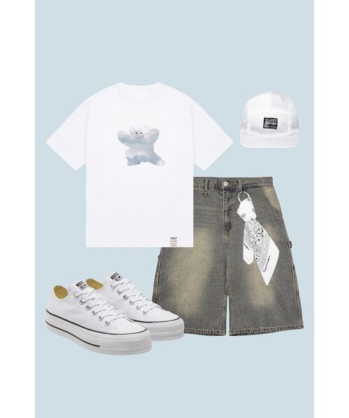 GRAVER（グレーバー）の「[ユニセックス]ビッグクラウドベアスマイル半袖Tシャツ_3カラー（Tシャツ/カットソー・レディース・ホワイト/ネイビー/ブラック・SMALL/MEDIUM/LARGE/X-LARGE）」の13枚目の写真