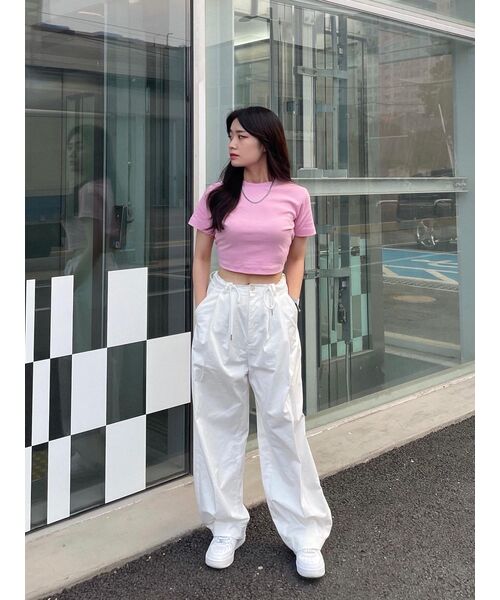 MUSINSA STANDARD WOMAN（ムシンサスタンダードウーマン）の「ウィメンズクルーネッククロップTシャツ[ピンク]（Tシャツ/カットソー・レディース・その他・SMALL/MEDIUM/X-SMALL）」の8枚目の写真