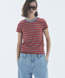 STRIPE CROP SHORT SLEEVE T-SHIRT RED